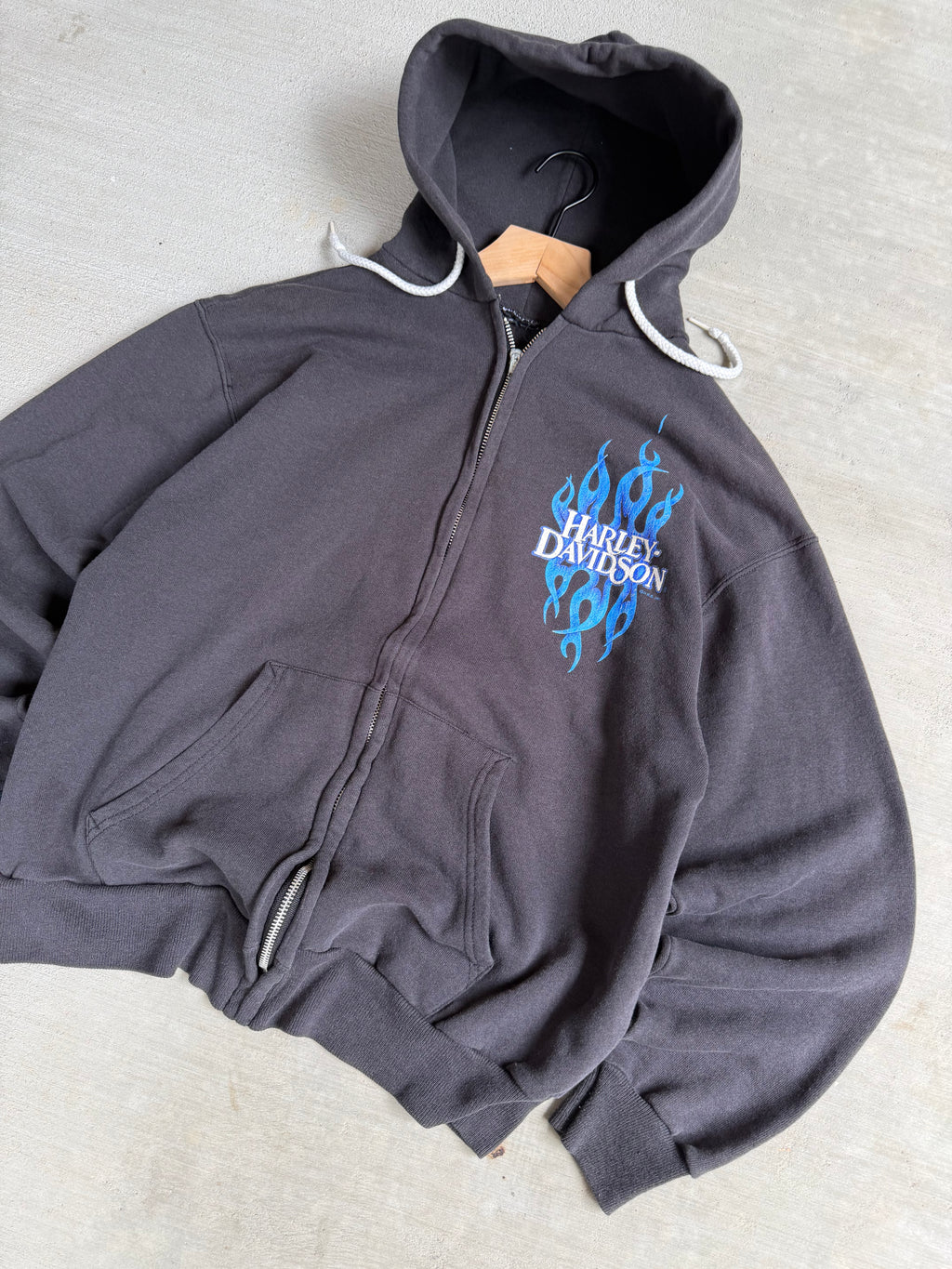 90s Harley Davidson blue flames zip up hoodie - M
