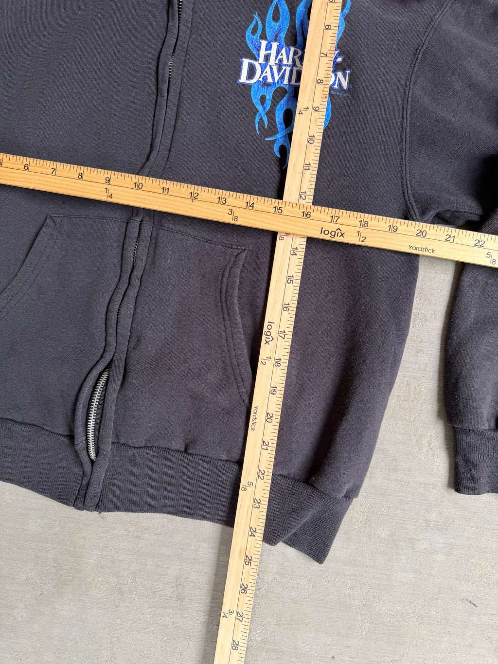 90s Harley Davidson blue flames zip up hoodie - M
