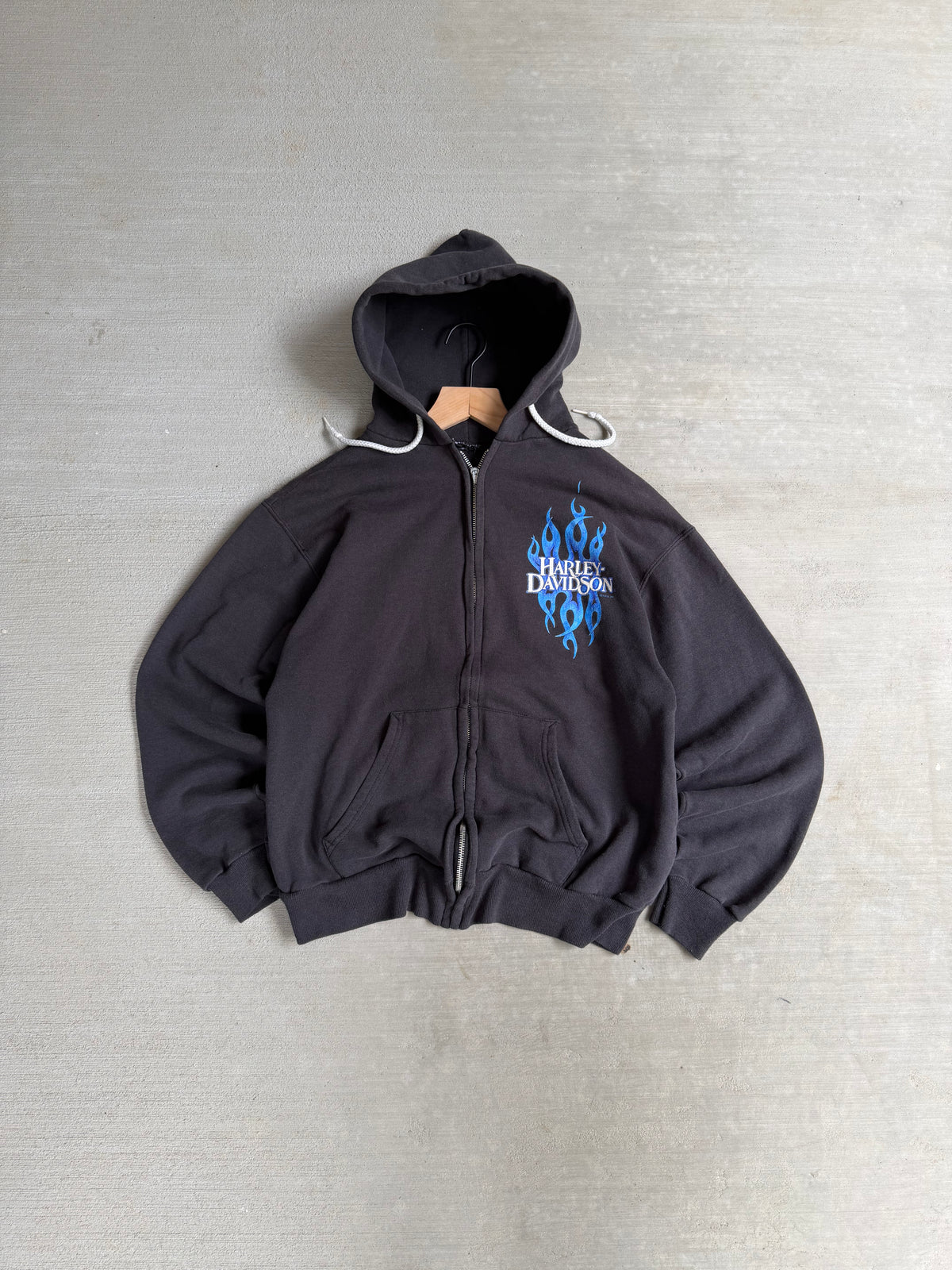 90s Harley Davidson blue flames zip up hoodie - M
