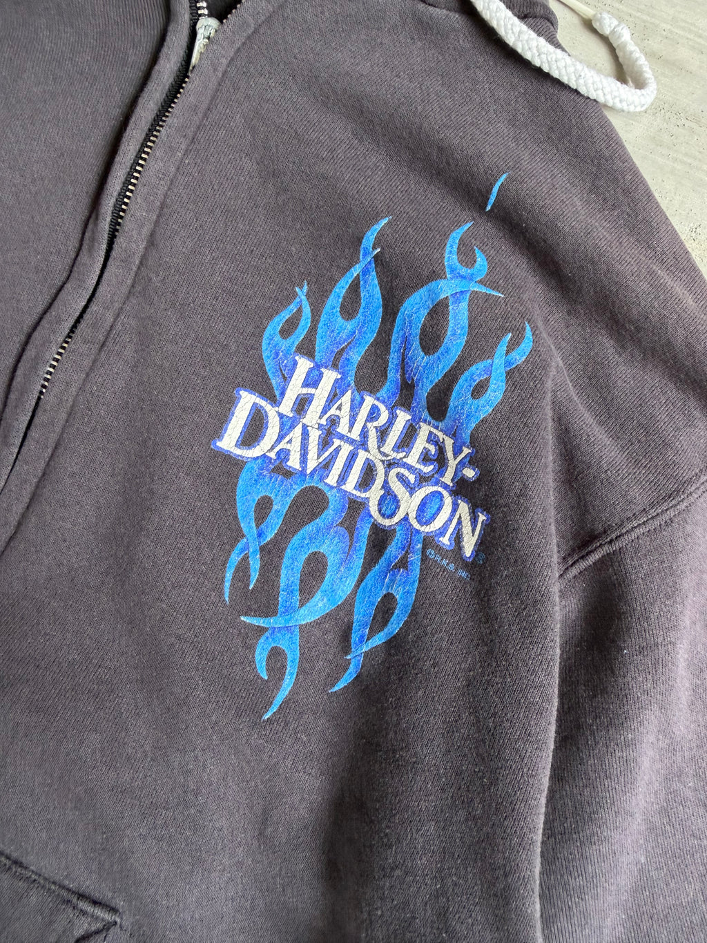 90s Harley Davidson blue flames zip up hoodie - M