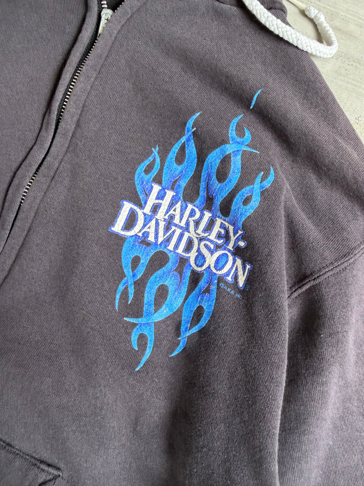 90s Harley Davidson blue flames zip up hoodie - M