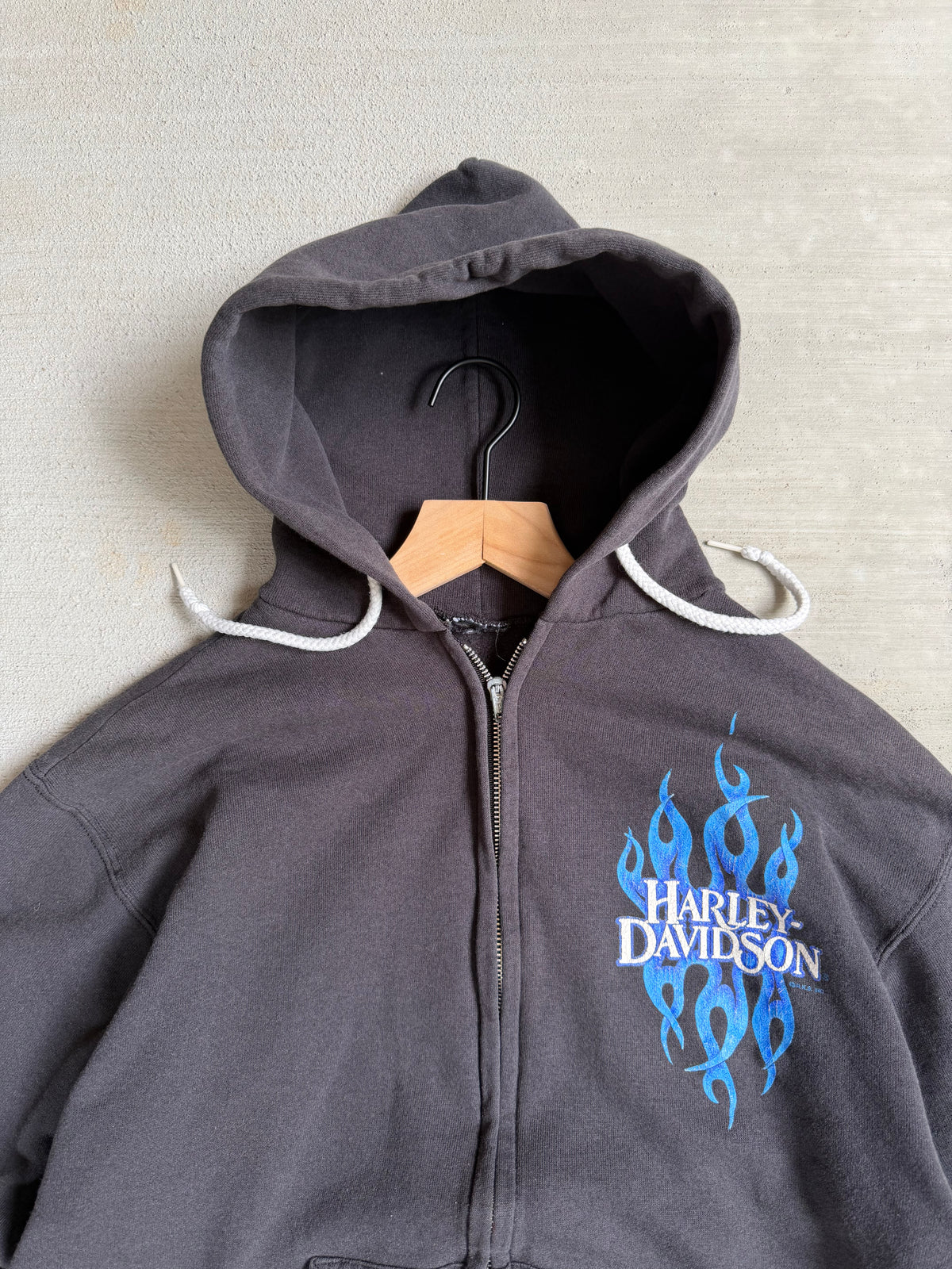 90s Harley Davidson blue flames zip up hoodie - M