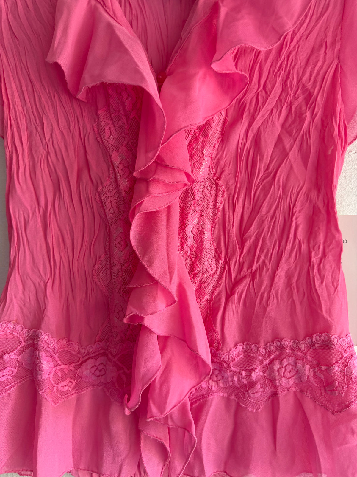Vintage Pink Ruffle Crinkle Button up blouse