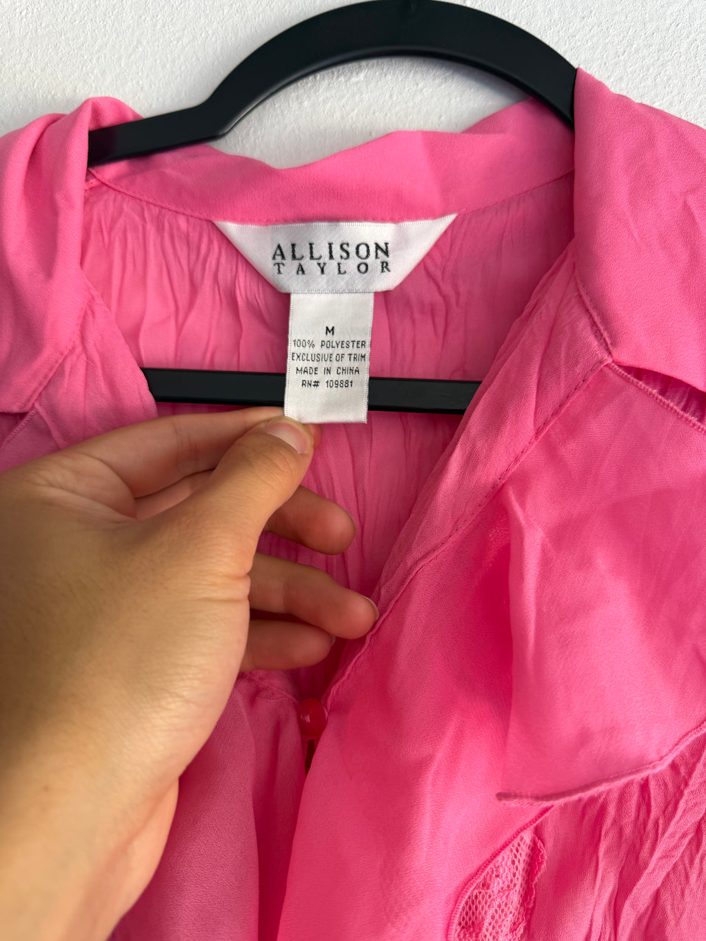Vintage Pink Ruffle Crinkle Button up blouse