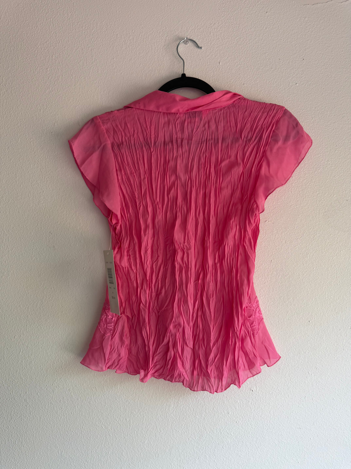 Vintage Pink Ruffle Crinkle Button up blouse
