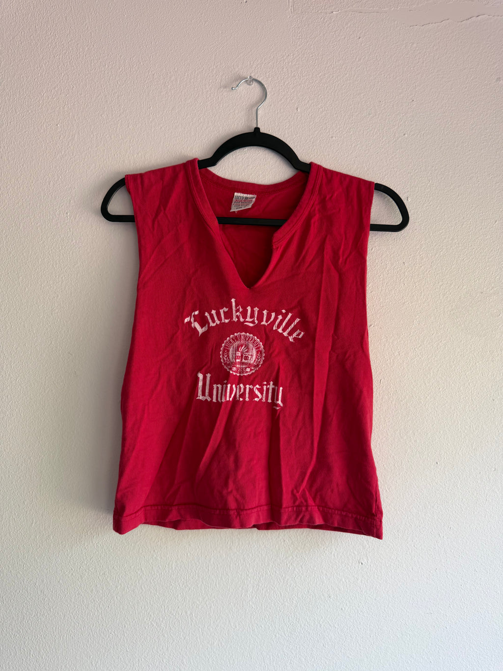 2000s Luckyville university v neck tank top shirt - S