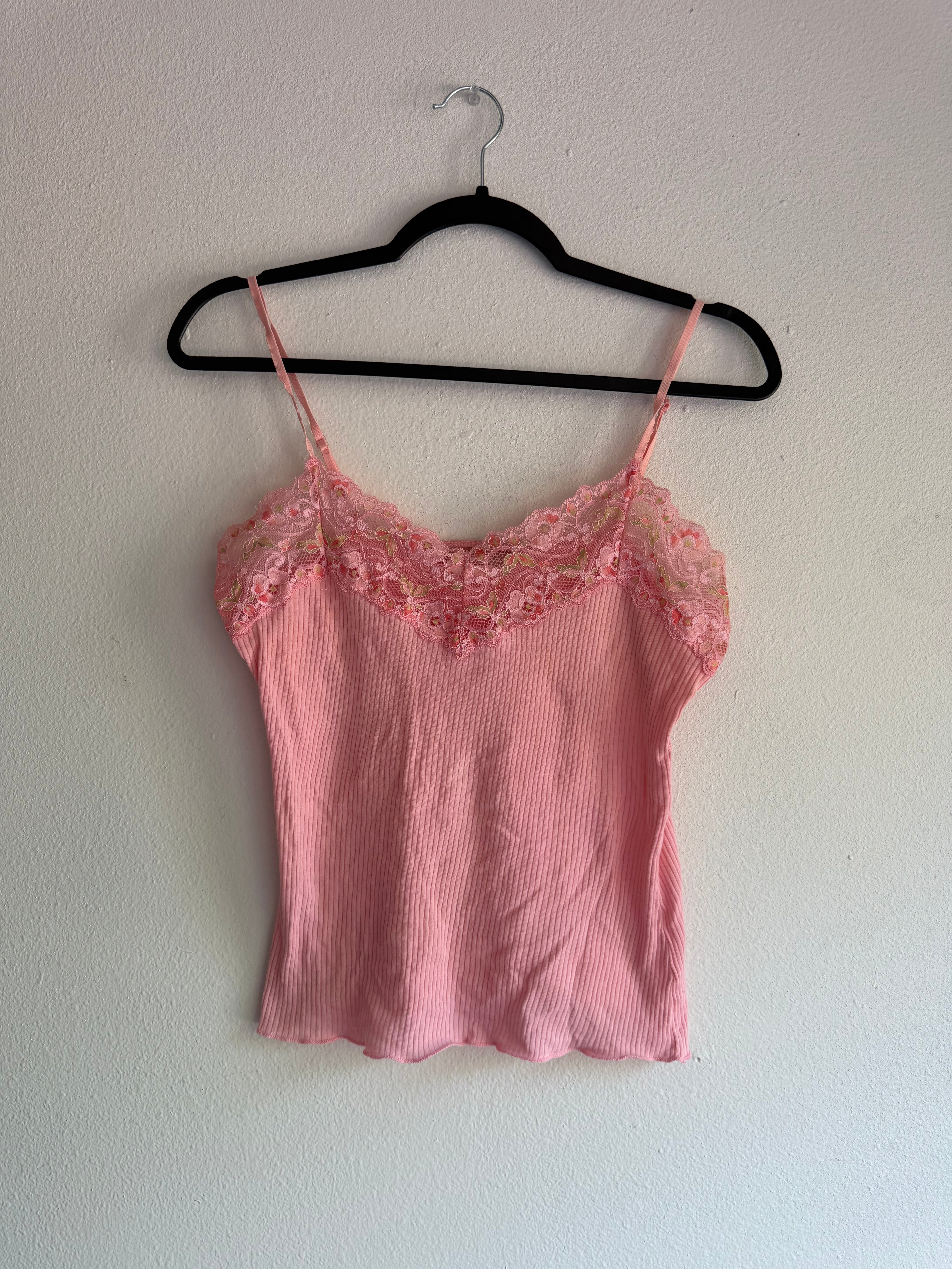 vintage pink lace cami tank top - M