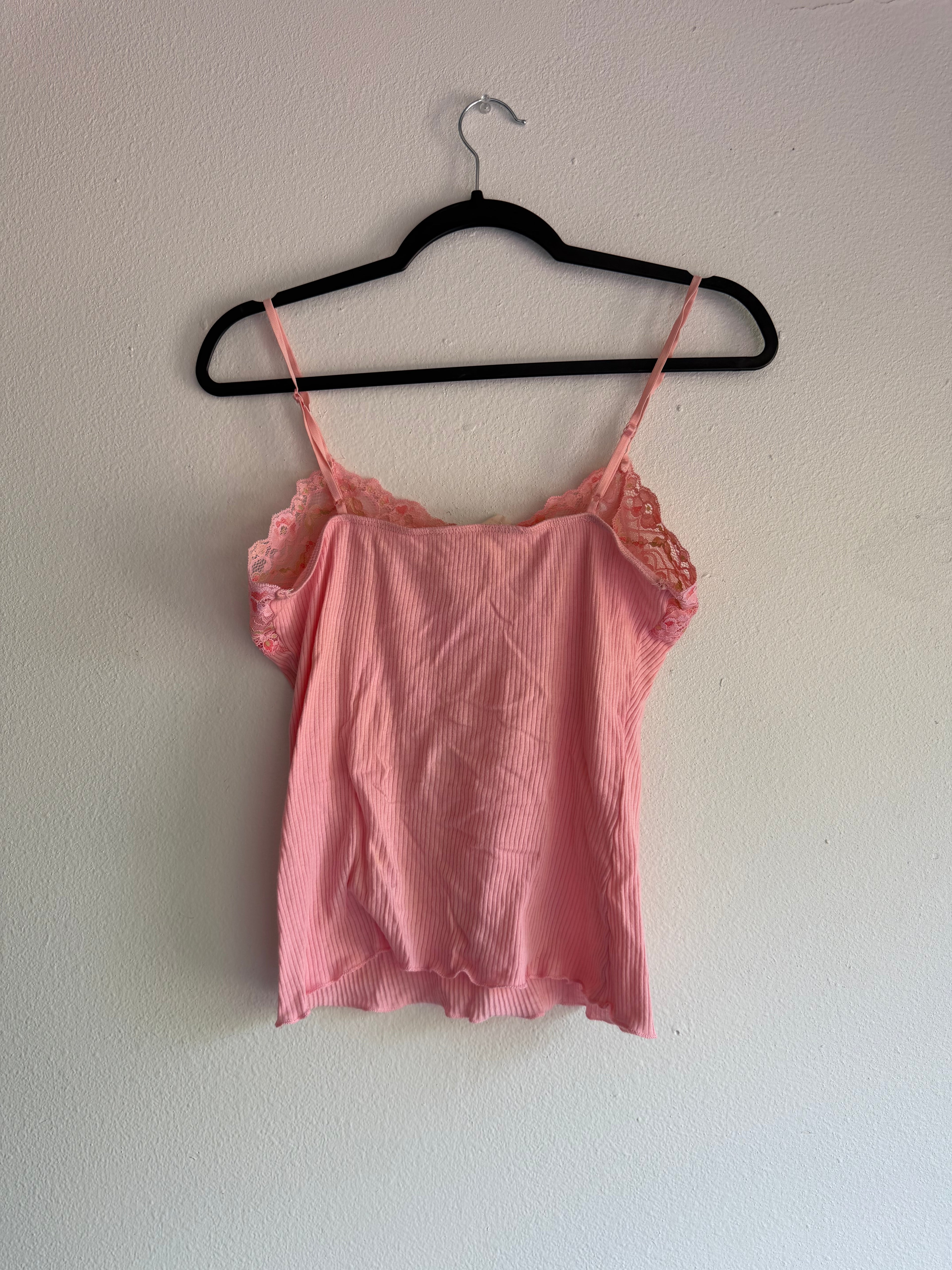 vintage pink lace cami tank top - M