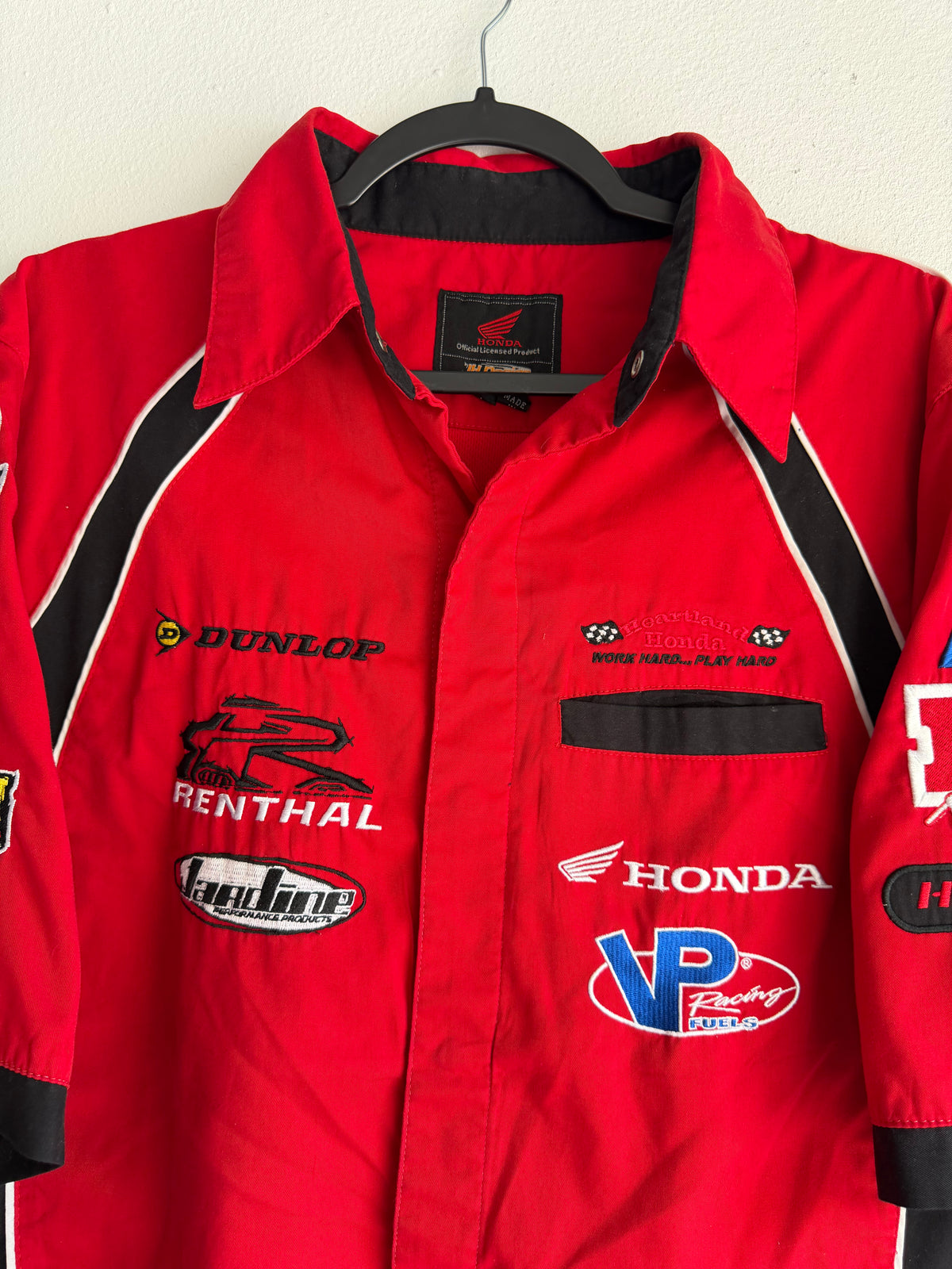 honda racing button up shirt