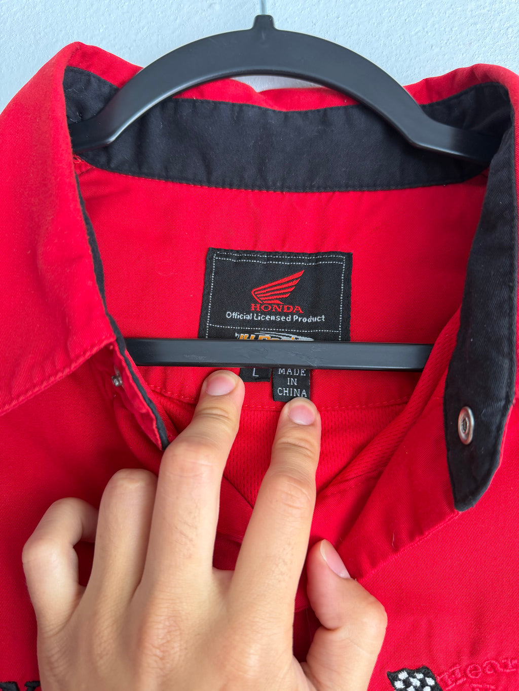 honda racing button up shirt