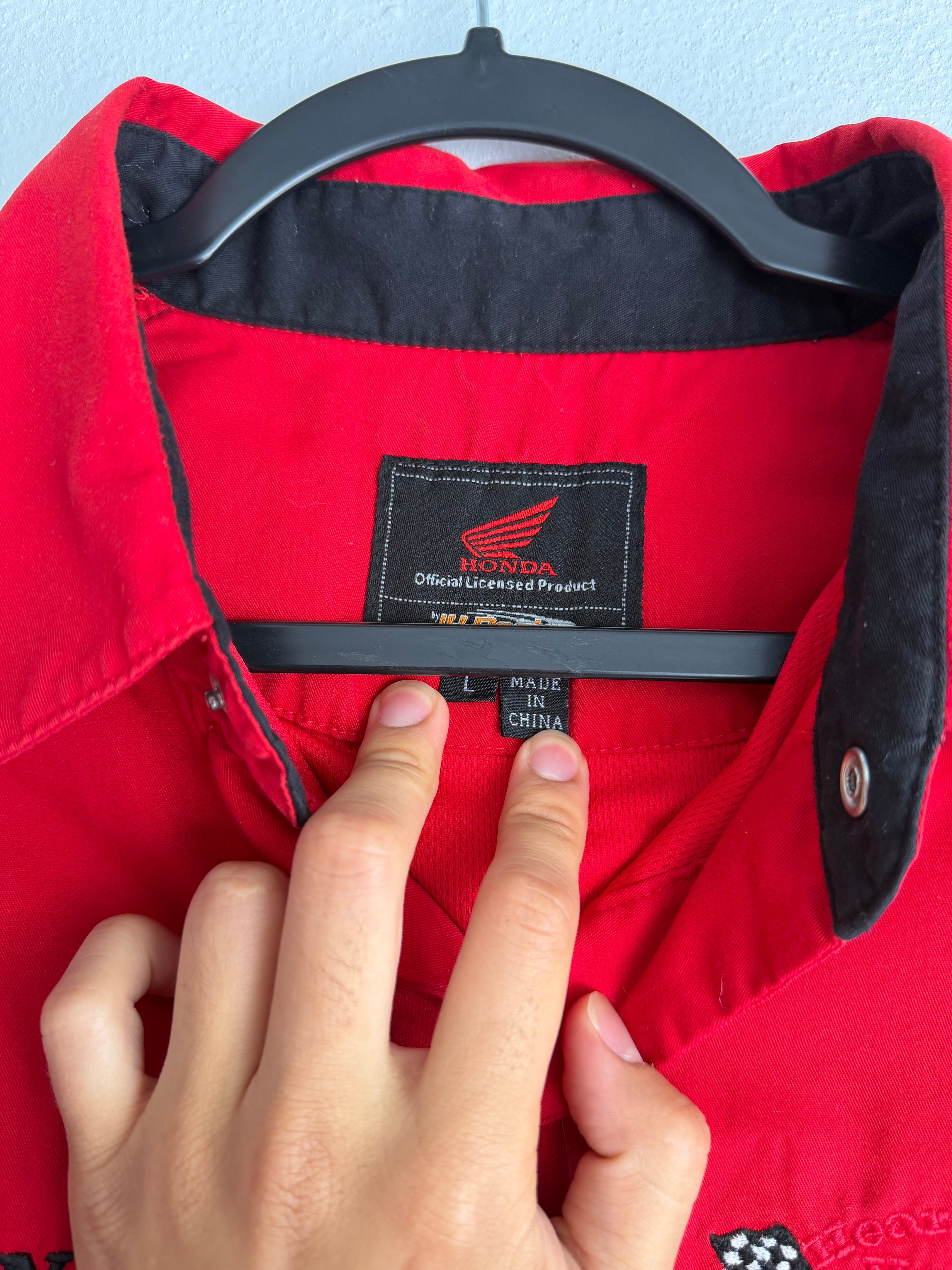 honda racing button up shirt
