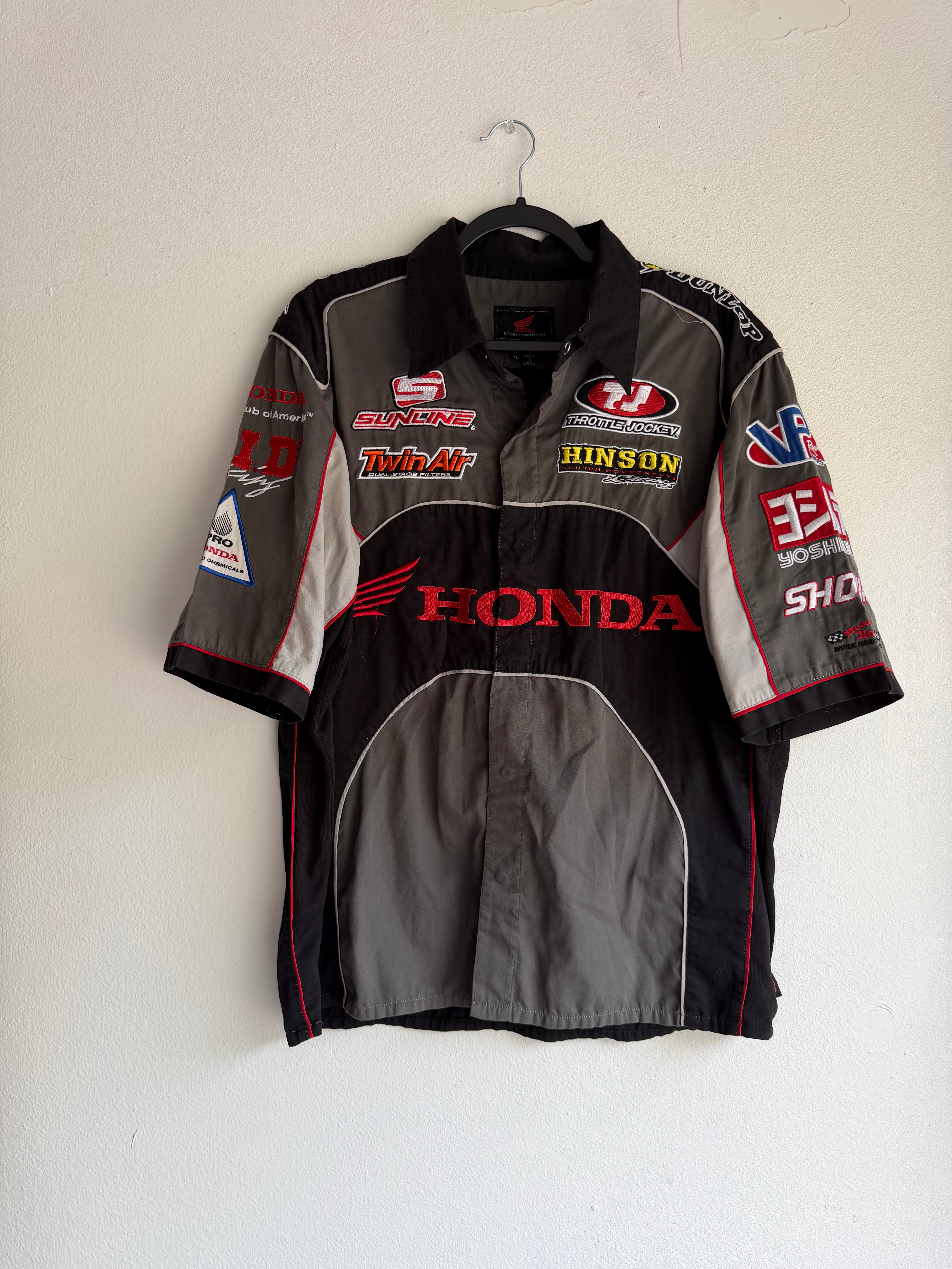 grey honda racing button up shirt