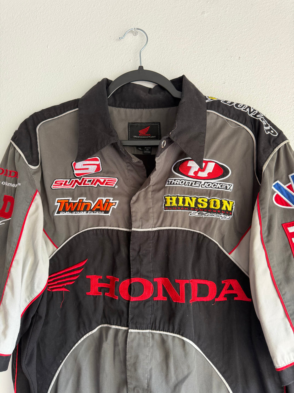 grey honda racing button up shirt