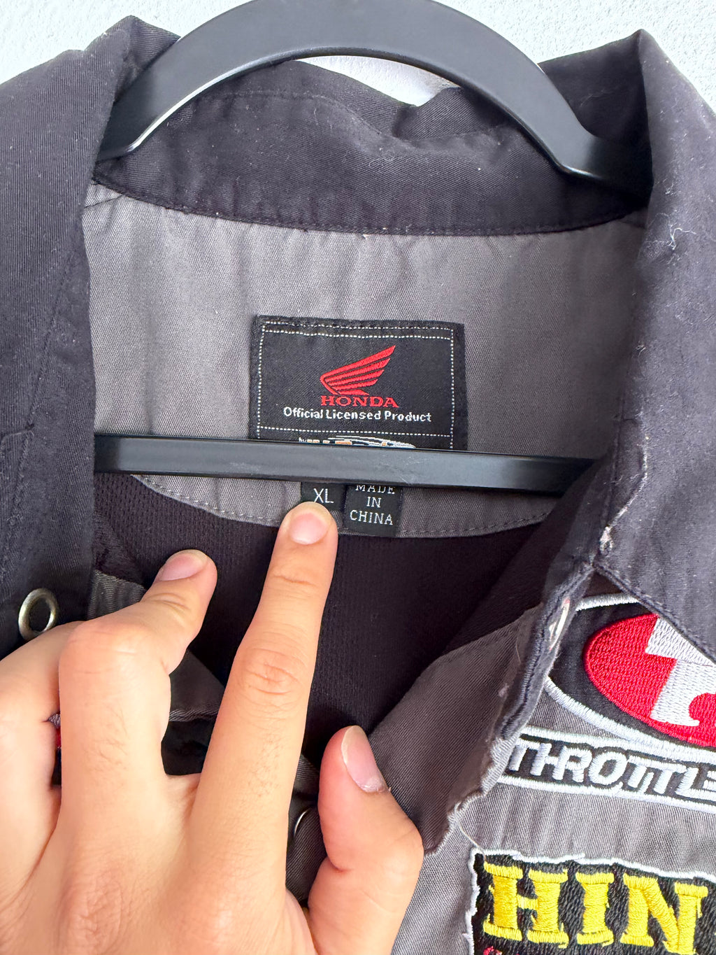 grey honda racing button up shirt