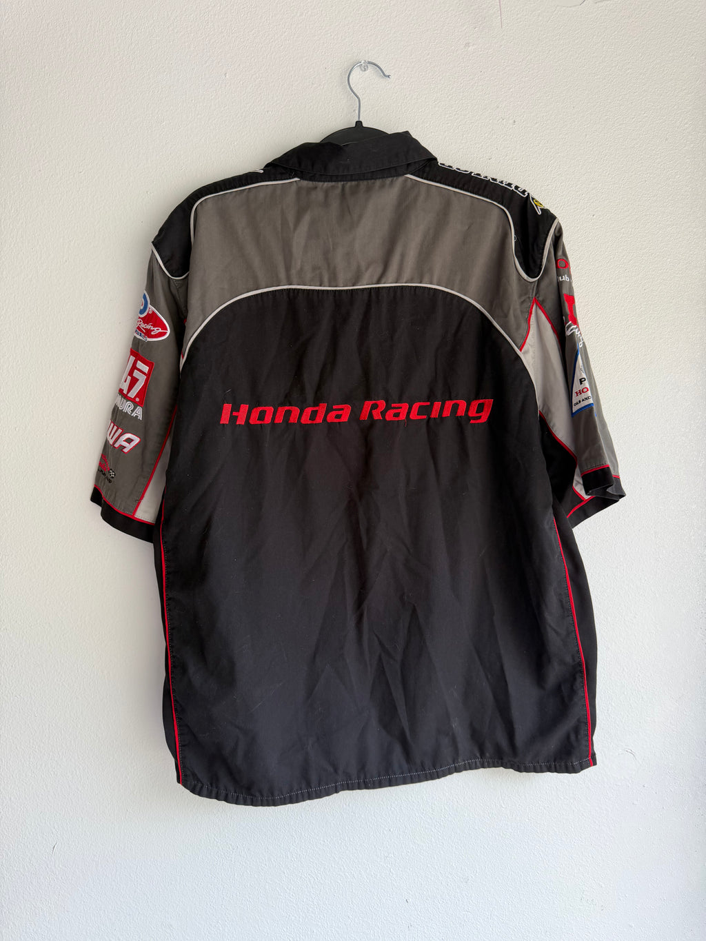 grey honda racing button up shirt