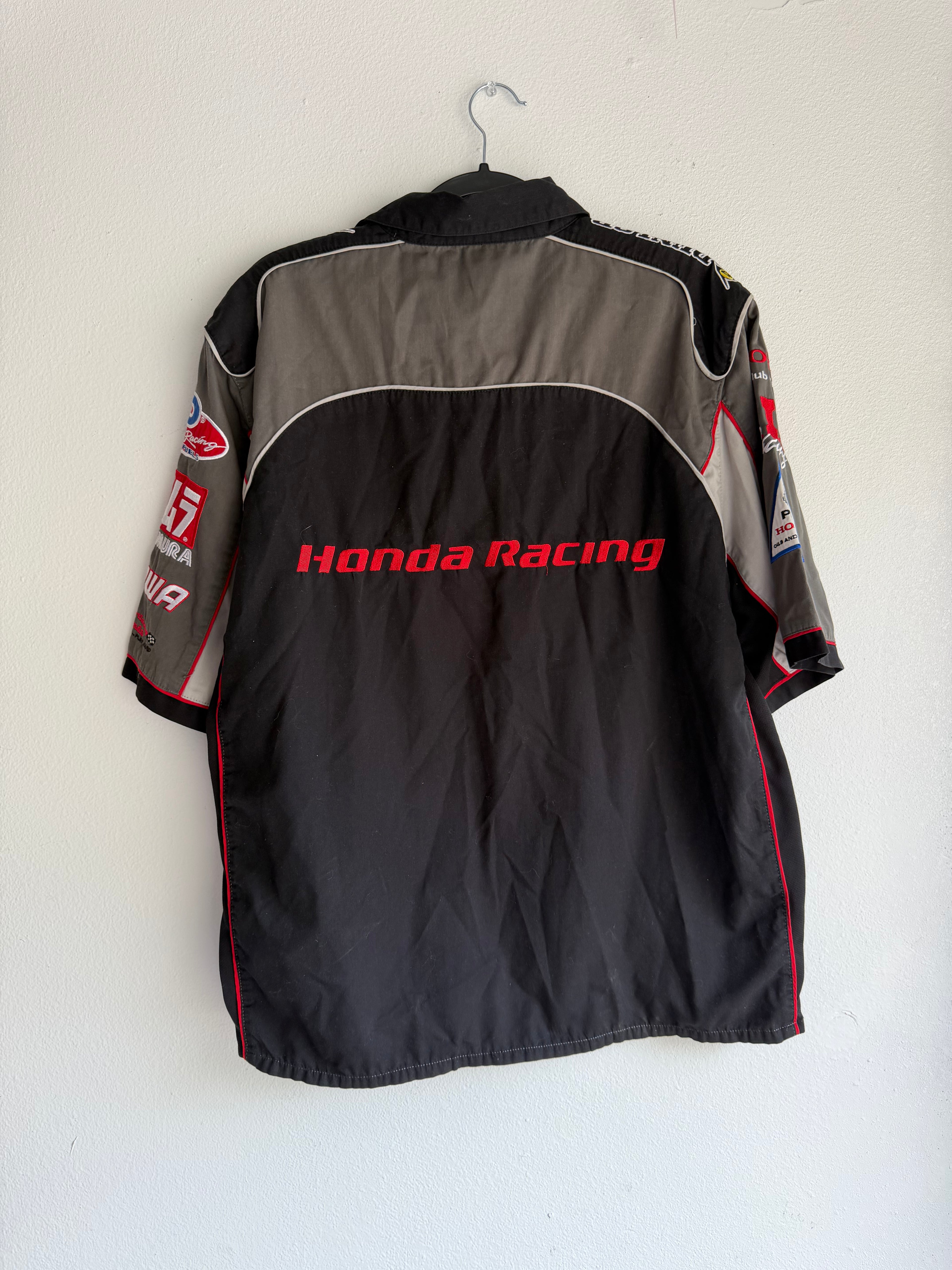 grey honda racing button up shirt