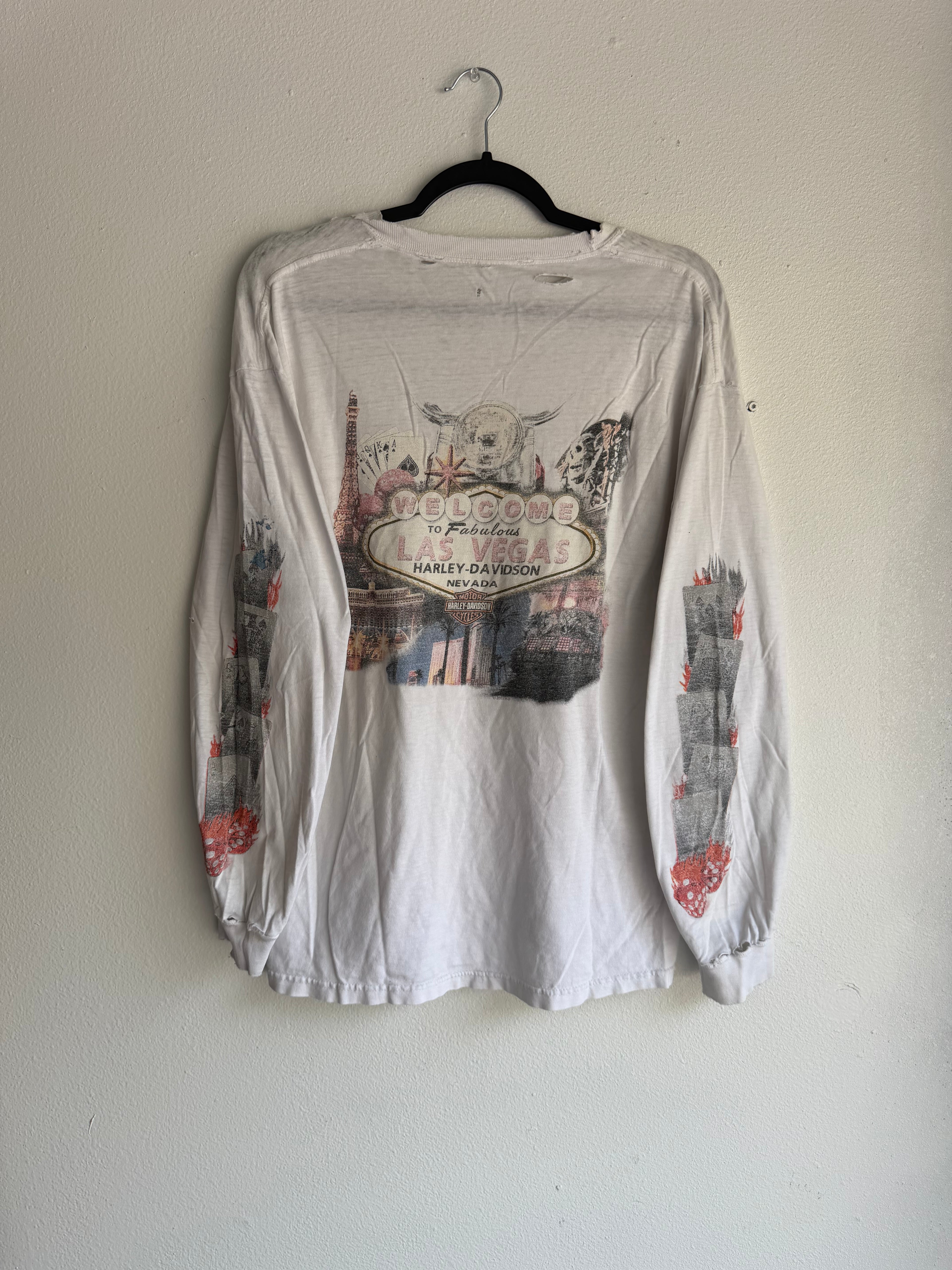 Vintage Harley Davidson Long Sleeve Flaming Card Las Vegas - L