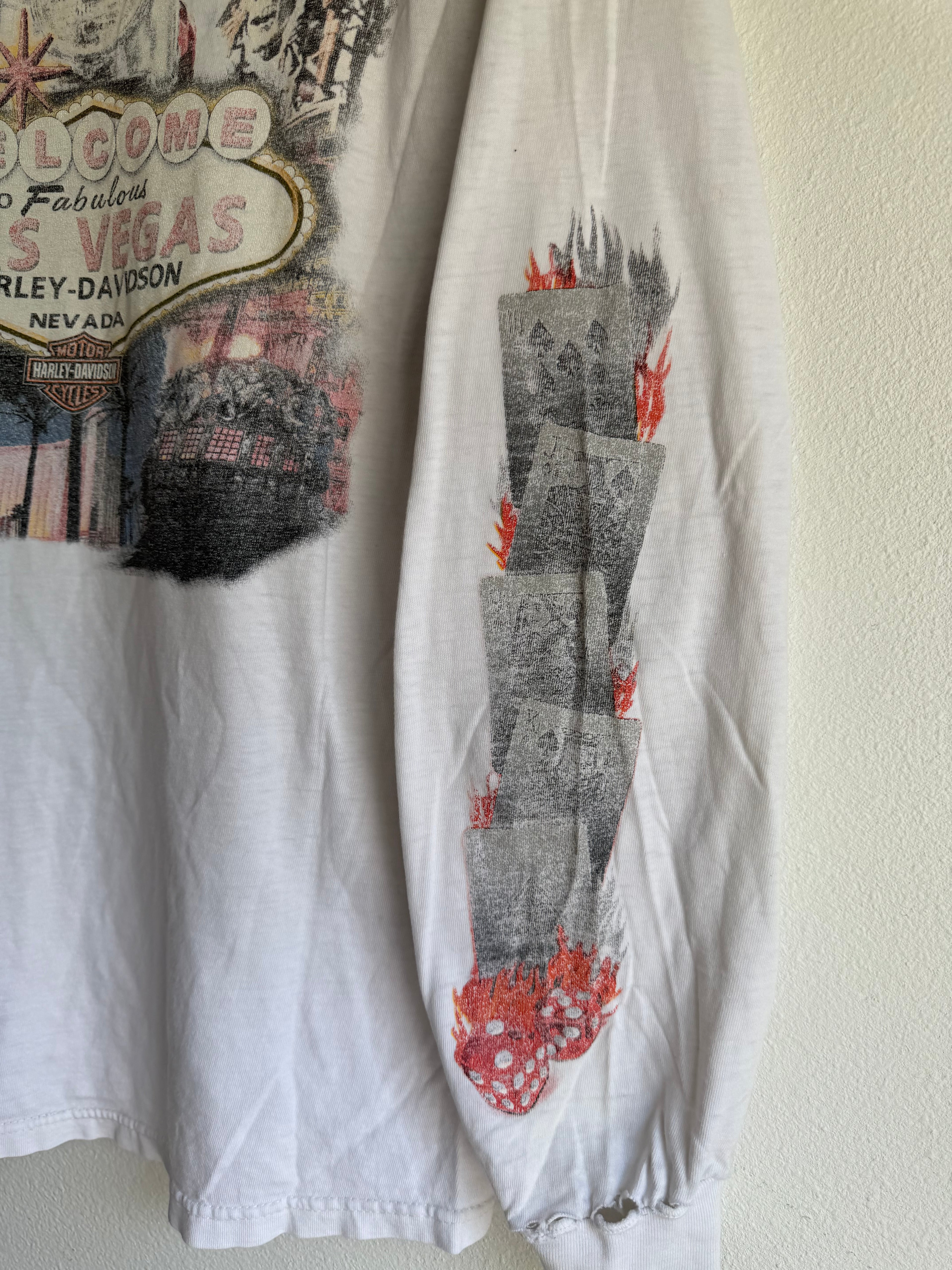 Vintage Harley Davidson Long Sleeve Flaming Card Las Vegas - L