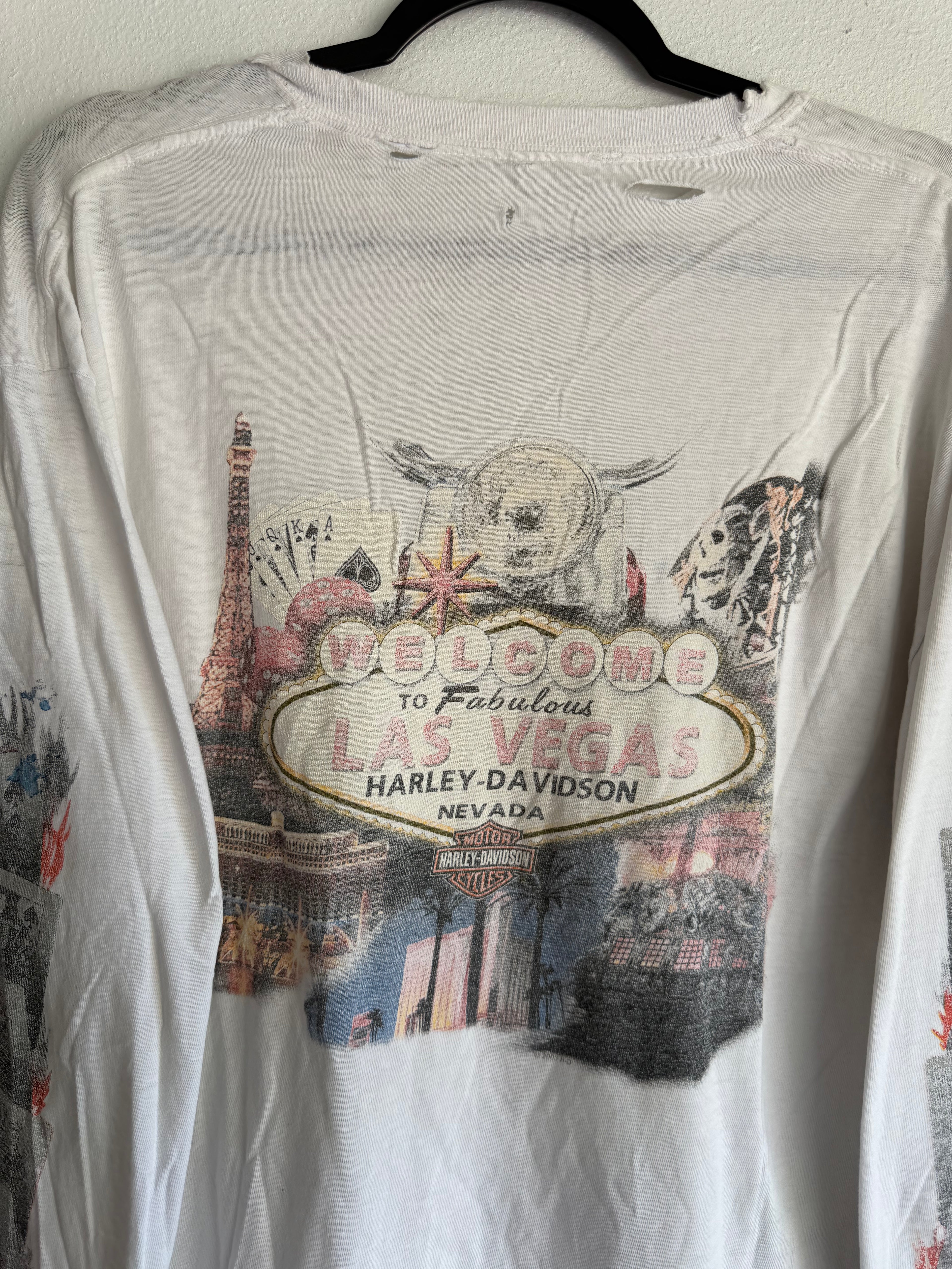 Vintage Harley Davidson Long Sleeve Flaming Card Las Vegas - L