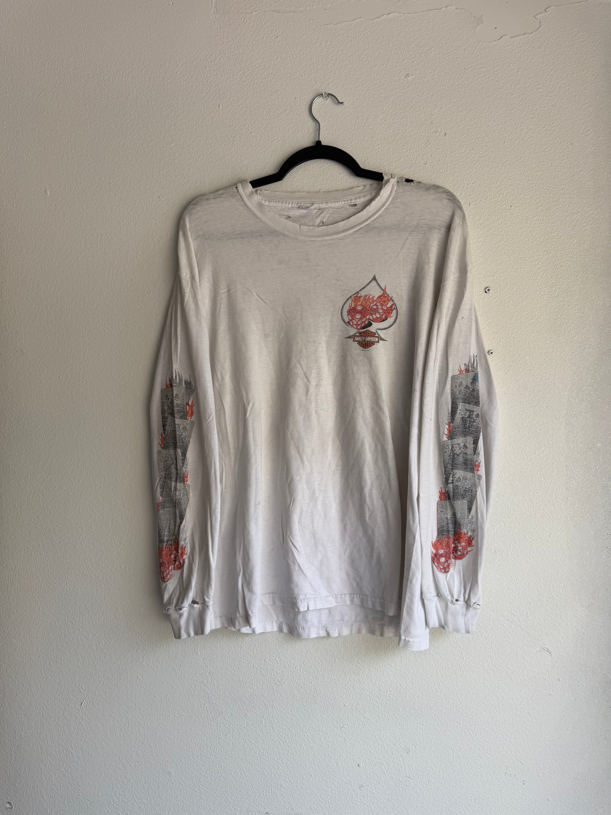 Vintage Harley Davidson Long Sleeve Flaming Card Las Vegas - L