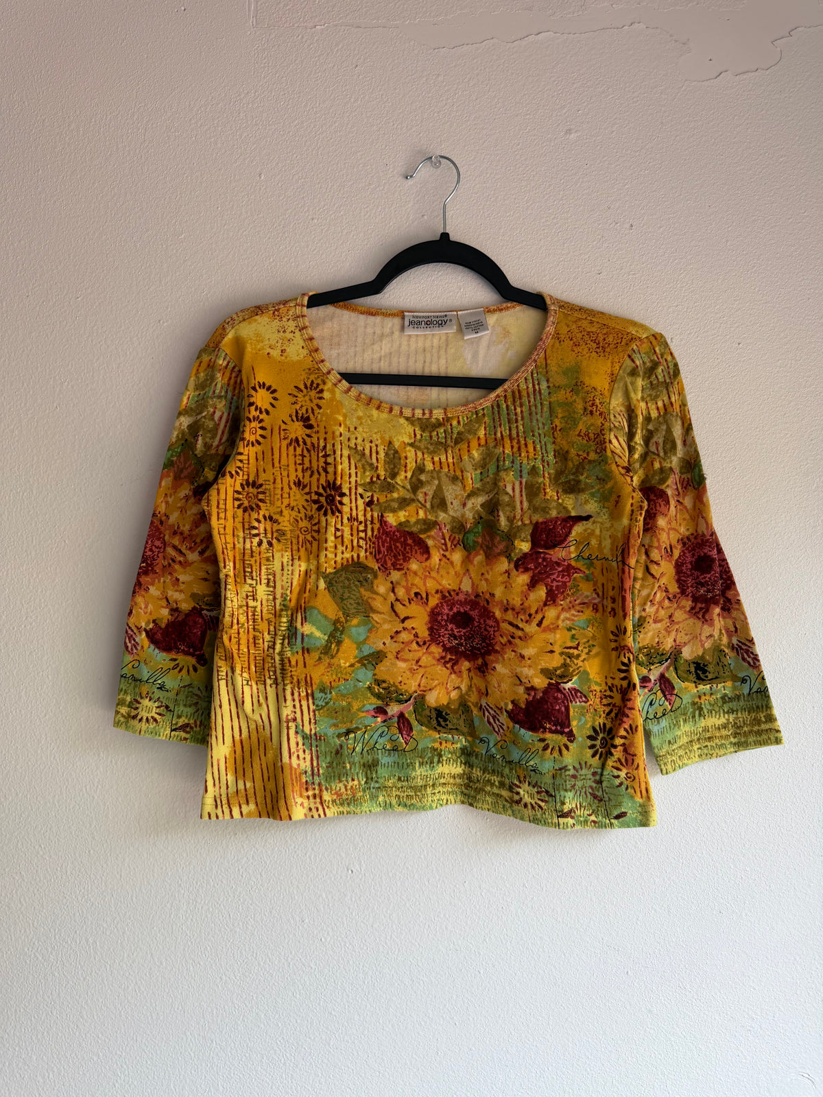 vintage sunflower 3/4 sleeve top - M