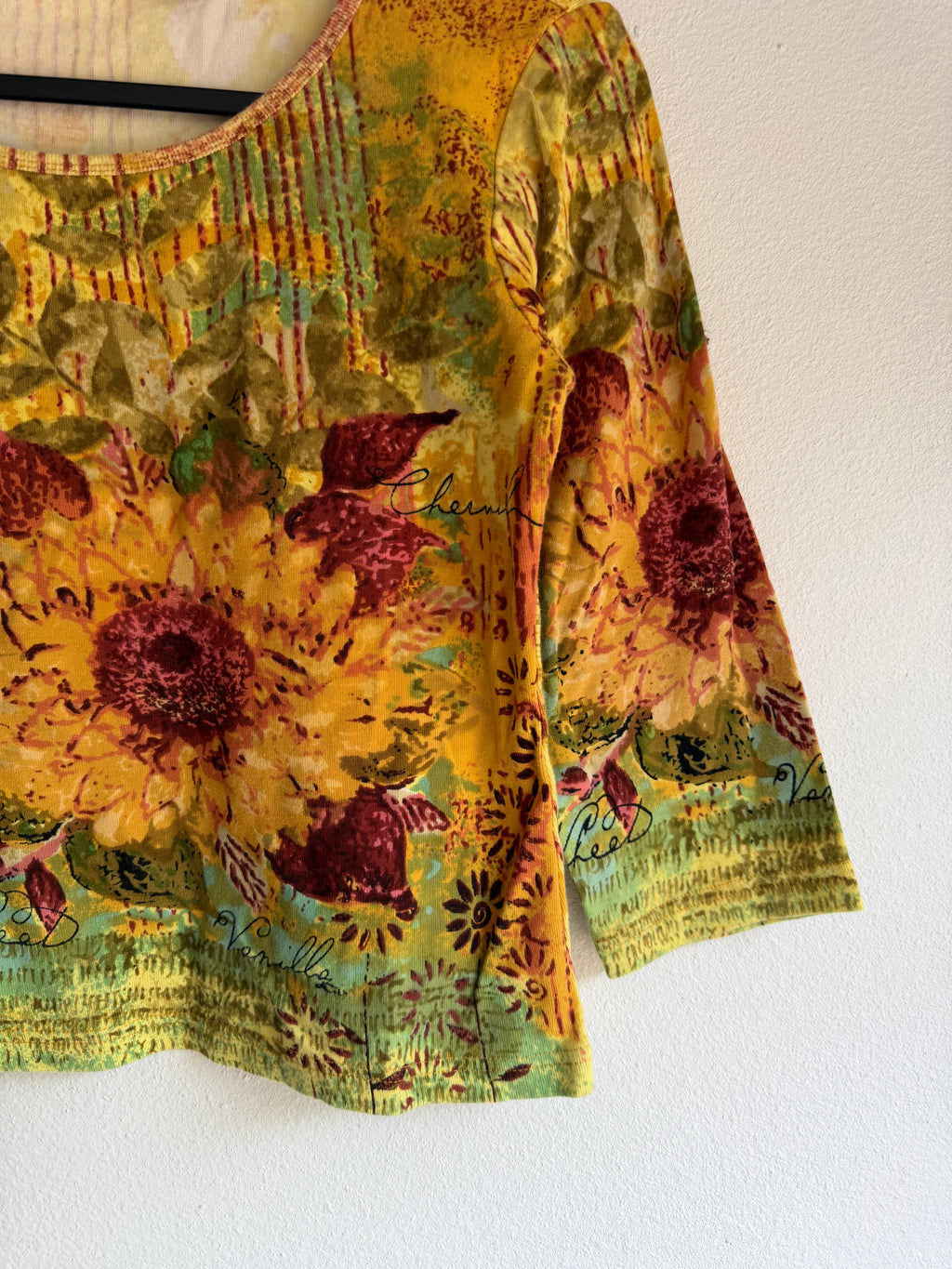 vintage sunflower 3/4 sleeve top - M
