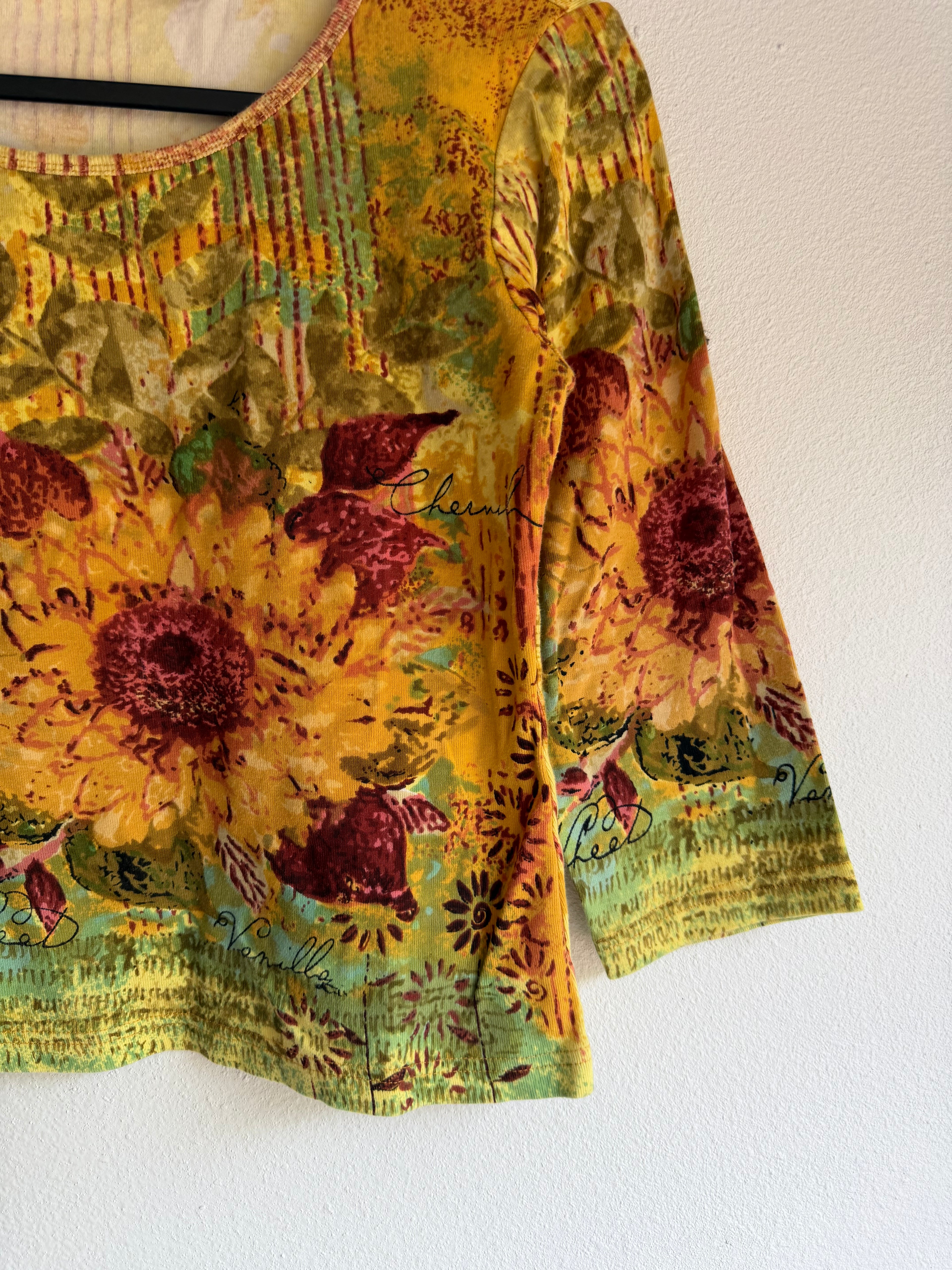 vintage sunflower 3/4 sleeve top - M