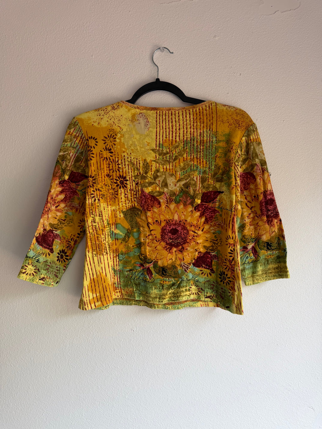 vintage sunflower 3/4 sleeve top - M