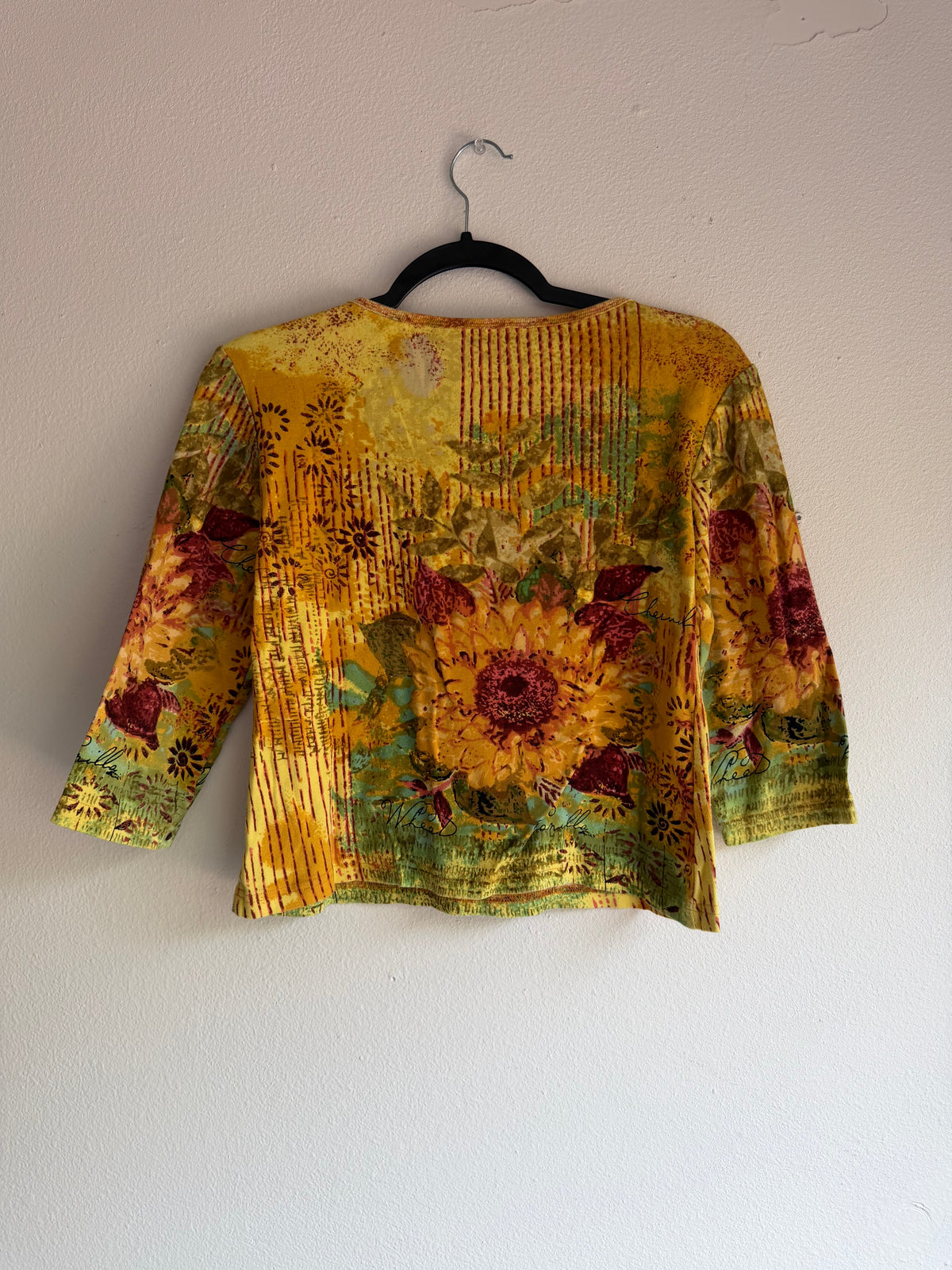 vintage sunflower 3/4 sleeve top - M