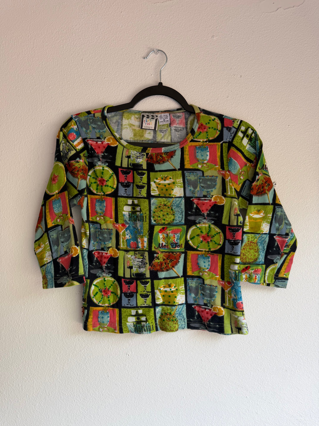 vintage martini 3/4 long sleeve top - M