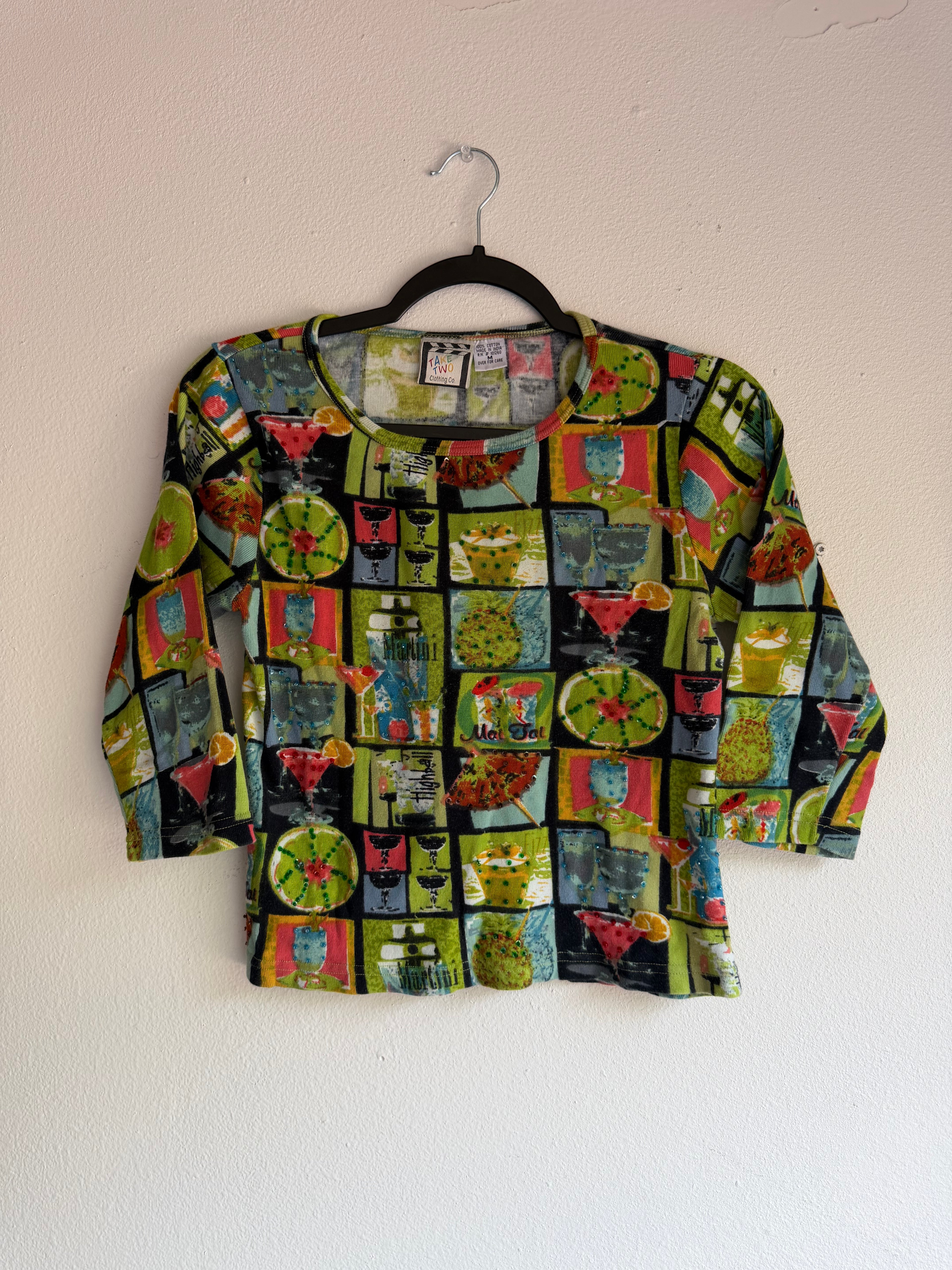 vintage martini 3/4 long sleeve top - M