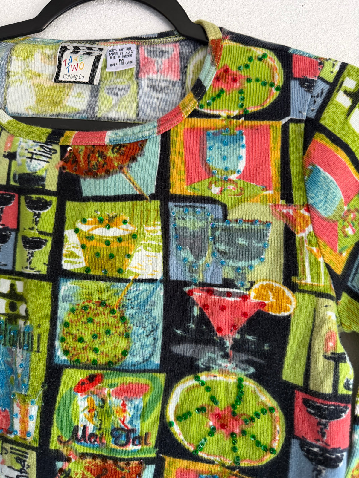 vintage martini 3/4 long sleeve top - M