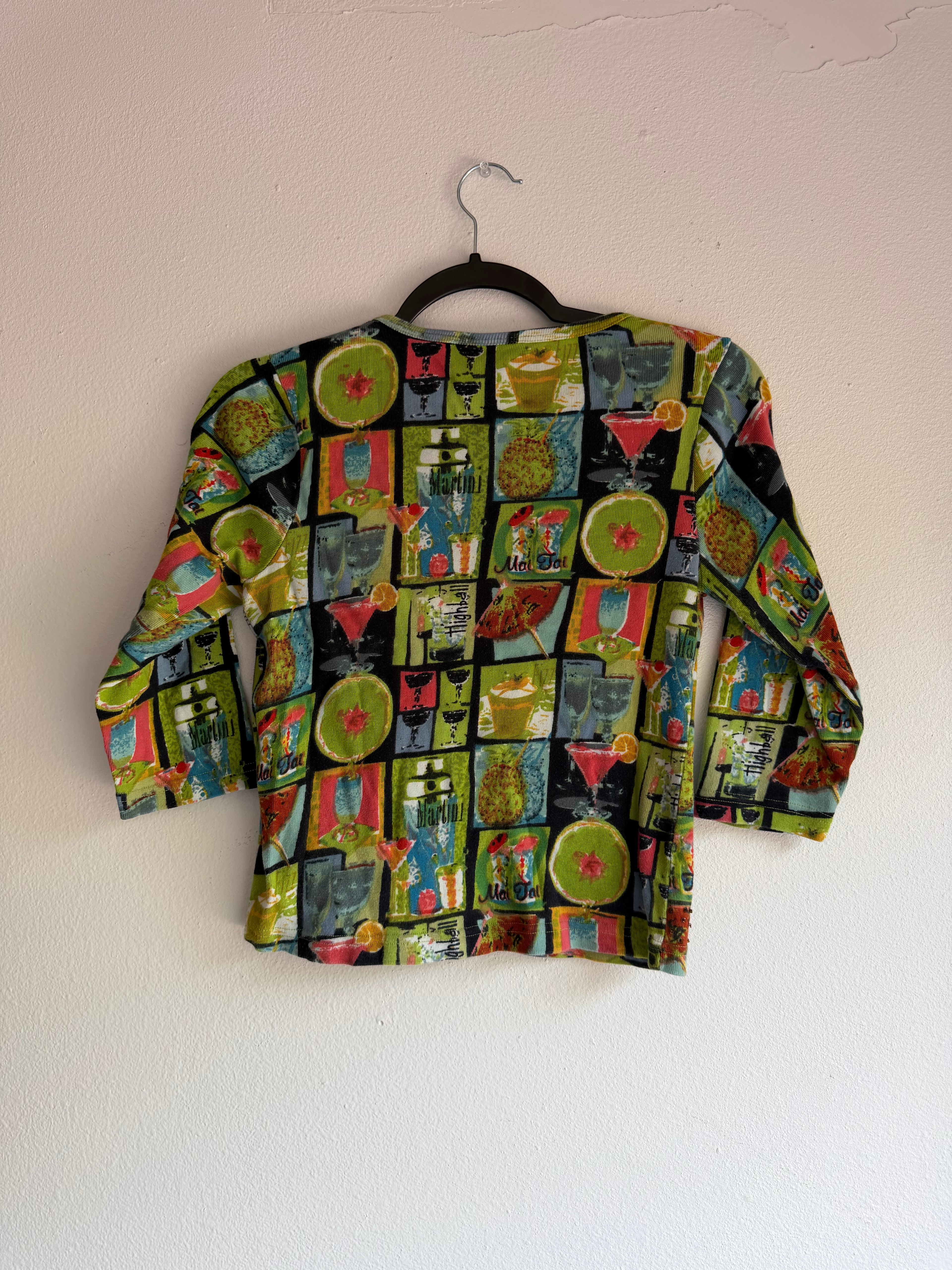 vintage martini 3/4 long sleeve top - M