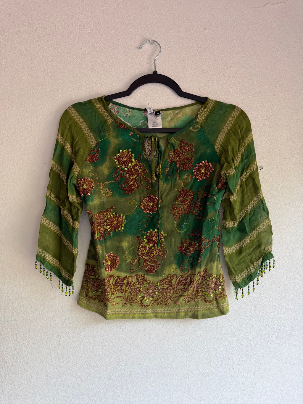 Bohemian blouse 3/4 long sleeve top - M