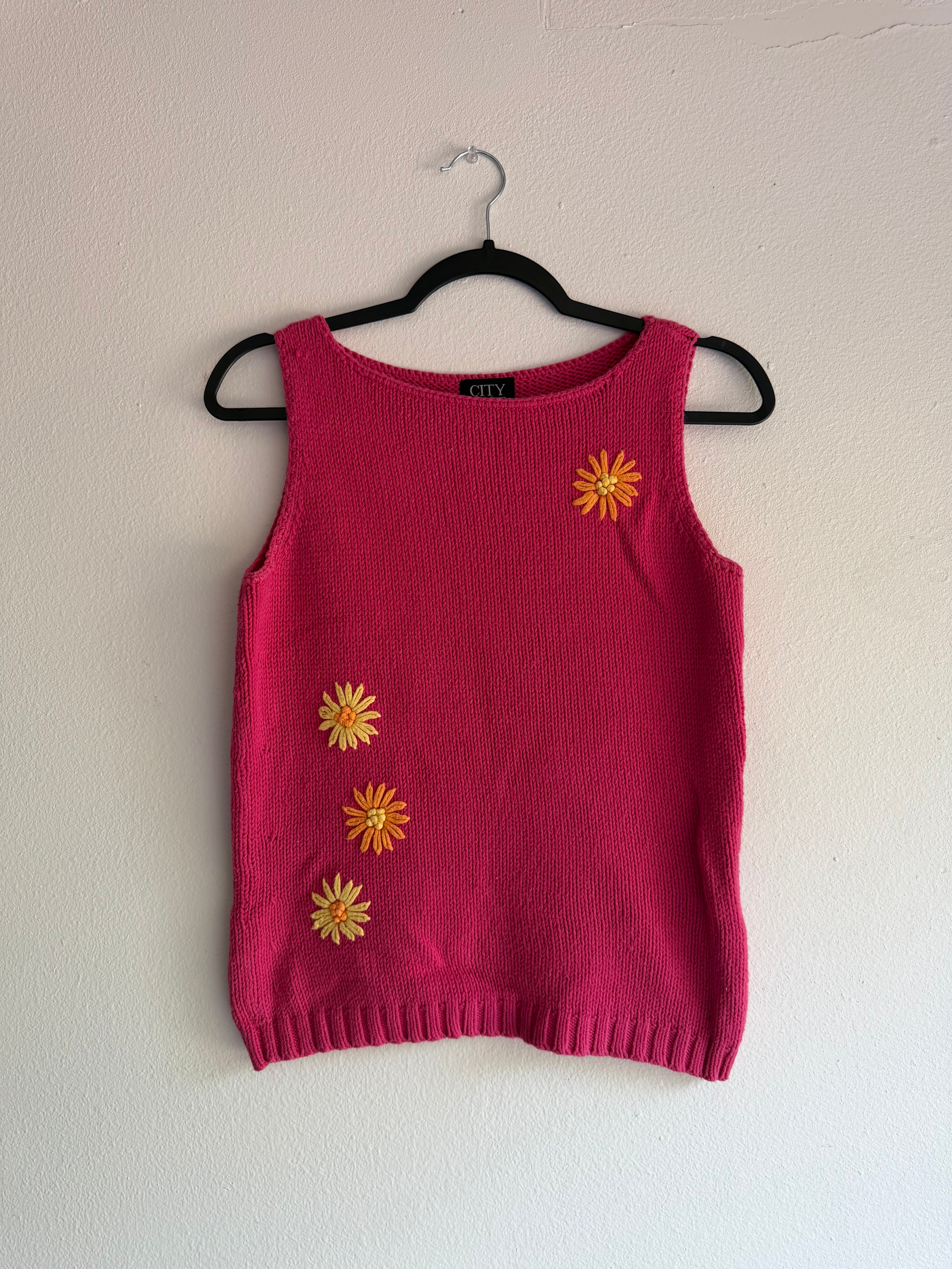 vintage knitted sunflower tank top - M